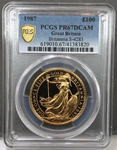 1987 Great Britain 100 Pounds ~ Britannia 1oz Gold Proof Coin ~ PCGS PR67 DCAM - Picture 1 of 5