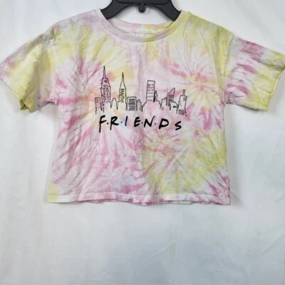 Friends Girls Pink Yellow White Tie Dye Short Sleeve Crop T-shirt Size S/6/6X - Image 1 of 4