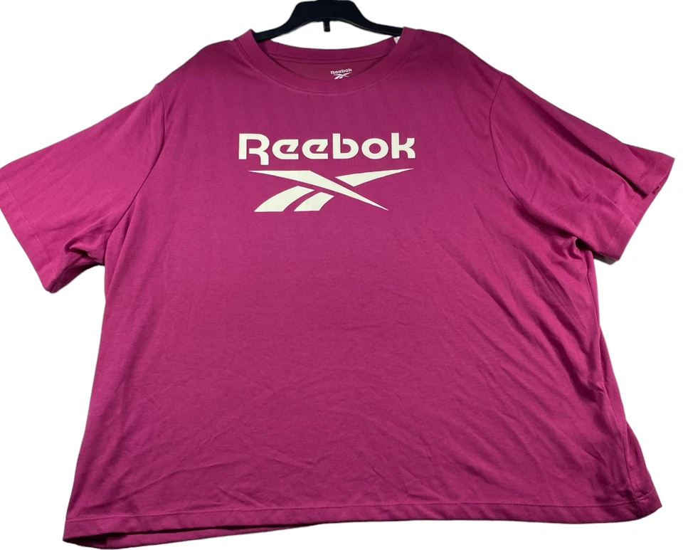 Camisa corta de entrenamiento Reebok para mujer talla grande 3X rosa grande logotipo de Reebok nueva Foto 1 de 4