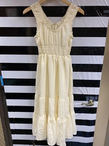 Women NWT "entro" light yellow sleeveless ruffled midi dress. Size Sm - Picture 1 of 2