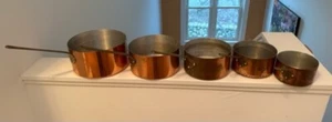 Vintage French Copper Saucepans, Set of 5. Made byTournus in France Tin Lining - Picture 1 of 3