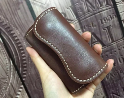 men women key case ID card wallet holder pocket cow Leather pouch bag brown H882 - Image 1 of 3