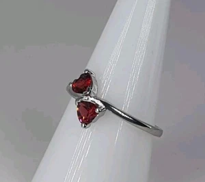 Impresionante Anillo Doble Corazón Rojo Plata Esterlina 925 Talla R 1/2 Idea de Regalo - Imagen 1 de 8