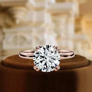 4.00 Ct Round VS1/F Solitaire Lab Grown Diamond Engagement Ring 14K Rose Gold - Picture 1 of 3