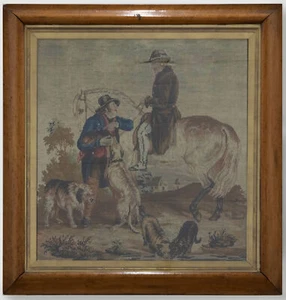 Volkskunst Stickerei Mitte des 19. Jahrhunderts - einem Nachbarn helfen - Bild 1 von 7