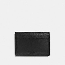 Coach MONEY CLIP CARD CASE IN CALF LEATHER Black NEW NWT