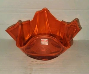 Vintage Viking MCM Mid Century Drape Art Glass Bowl Orange Red - Picture 1 of 7