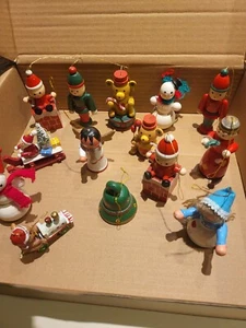 Set 14 Vintage Painted Wooden Christmas Ornaments Angel Santa Snowman + - Picture 1 of 24