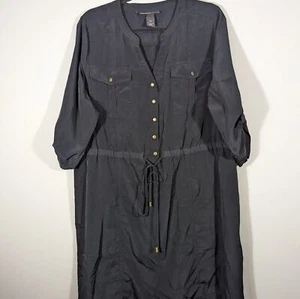 Lane Bryant Womens Black Roll Tab Sleeves Shirt Dress Sz 18/20 Mature Quiet - Picture 1 of 4