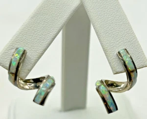Signed RDB ZUNI Sterling Silver Opal Spiral Earrings - Picture 1 of 9