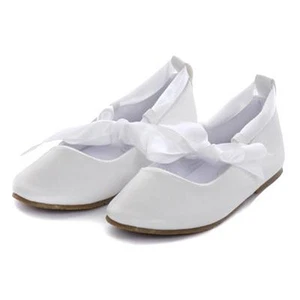 WHITE Size 3 Baby Girl Shoes Ballerina Ribbon Tie Baptism Holy Formal Party - Picture 1 of 4