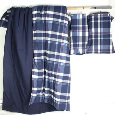 Conjunto de 3 fronhas e edredom queen size Nautica azul marinho xadrez - Imagem 1 de 4
