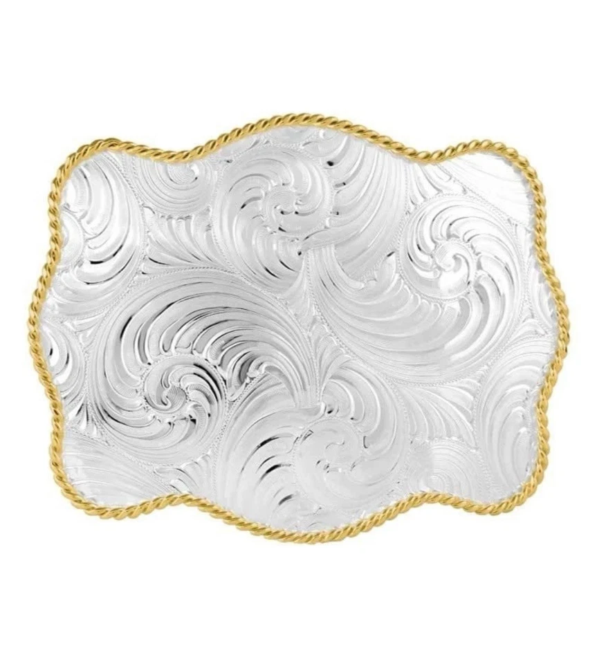 Montana Plateros Hebilla de Cinturón Negrita Grabada Dos Tonos Plateado Foto 1 de 1