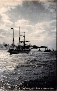 Vintage Atlantic City Segelschiffe Schwarz-Weiß Postkarte 1910er - Bild 1 von 2