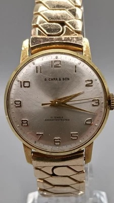 Reloj suizo vintage S. Carr & Son 17 joyas esfera champán para hombre funciona/se detiene - Imagen 1 de 4