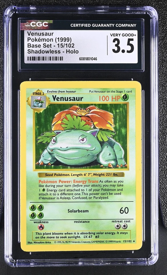 CGC 3.5 Venusaur 1999 Base Set 15/102 Shadowless Holo Pokemon Card - Image 1 of 2
