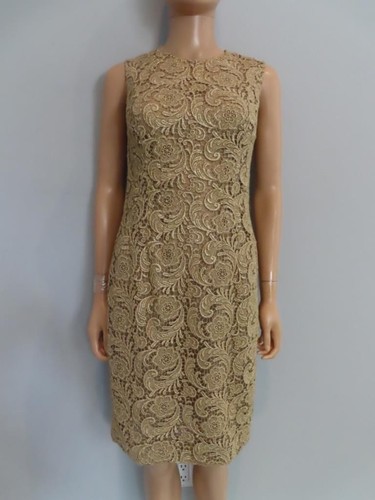 Abito da sera senza maniche in pizzo floreale oro Prada taglia US 2 4