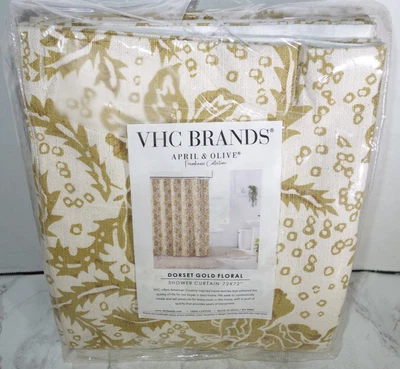 April Olive Farmhouse Dorset Gold Floral Cotton Fabric Shower Curtain VHC 72x72" - Image 1 of 3