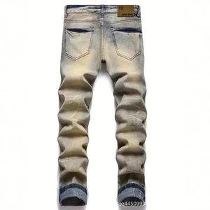 Herren Bequem Slim Fit Stretch Ripped Bestickt Vintage Patch Jeans - Bild 1 von 5