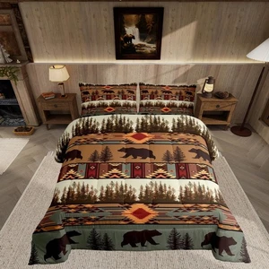 Boho Bettdecken Set King Size Bär Bettdecke für Jungen Mädchen Teens Rustikal Beddi... - Bild 1 von 8