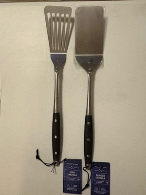 BRAND NEW Williams Sonoma Grill 21” Burger AND Fish Spatulas Stainless TWO Tools - Image 1 of 4
