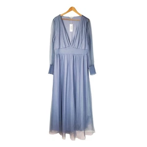 Baltic Born Layla Tulle Maxi Dress Whisper Blue Long Sleeve Plus Size 2XL New - Picture 1 of 12