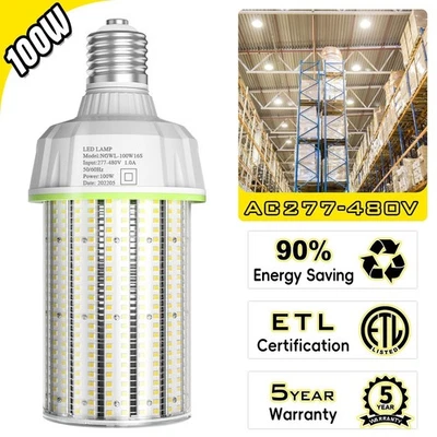 480V 100W Led Corn Light Bulb Warehouse Industrial Commercial Lighting E39 Base - Image 1 of 4