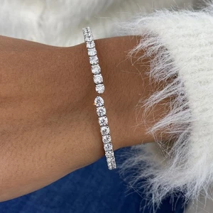 Round Lab-Created Diamond Bangle Bracelet Bracelet 3.48ct F/VS 14K White Gold - Picture 1 of 9