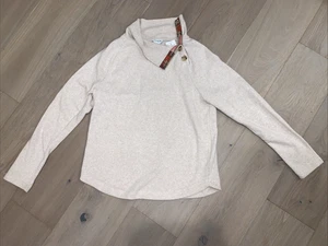 J CREW Women's Cream Pullover Sweatshirt Button Collar Women's Small BT357 - Picture 1 of 6