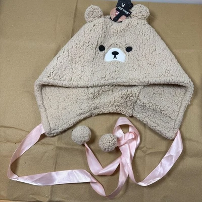 Capuz fofo urso sherpa gravatas de fita rosa tema quente aconchegante confortável - Imagem 1 de 4