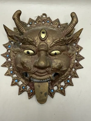 Antique Tibetan Bronze Yama Ritual Mask 9" Diam - Image 1 of 4