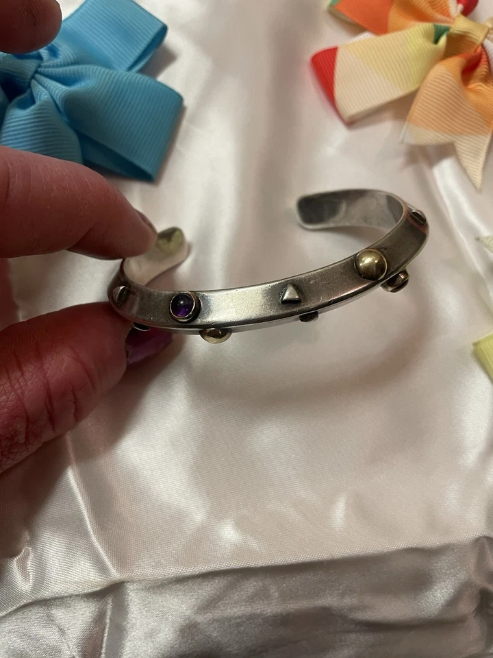 ¡Raro! Brazalete con bisagras Amatista JOHN ATENCIO SS Plata de Ley Oro 18k JA Foto 1 de 4