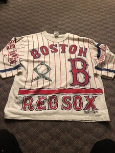 Vintage 90S Boston Red Sox Three-Quarter Sleeve Pin Striped T-Shirt - Bild 1 von 8