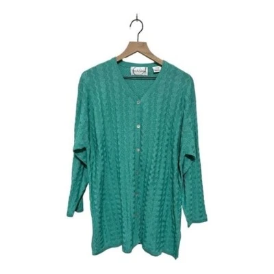 Vintage Diane Von Furstenberg Green Knit Silk Cardigan Size 1X Foto 1 de 4