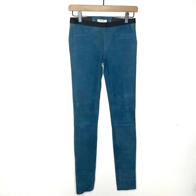 Helmut Lang Blue Embossed 100% lambskin leather Size 0 Leggings - Image 1 of 4