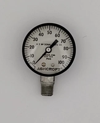 Ashcroft Dresser. 100PSI. 1/4" NPT Aluminum Fitting. Pressure Gauge 2" #1000. - Image 1 of 4