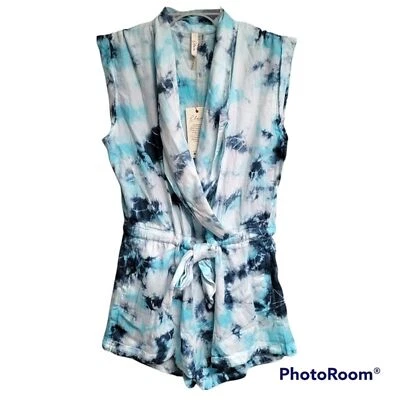 Mameluco Top Envolvente Sin Mangas Azul Y Blanco Tie Dye Cuello en V con Bolsillos Pequeño Foto 1 de 4