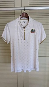 Greg Norman Women's Large ML75 Golf Polo RARE PEBBLE BEACH GOLD WHITE  - Picture 1 of 5
