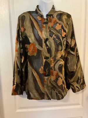 Chaqueta para mujer Drapers & Damons negra verde naranja floral transparente con botones L-B38 Foto 1 de 4