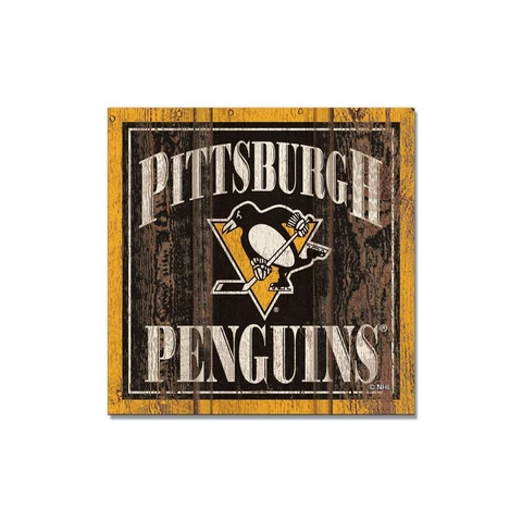 LOT OF TWO (2) PITTSBURGH PENGUINS (3" X 3") DISTRESSED LOOK, WOODEN MAGNETS Cover