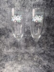 pair vintage retro luminarc france floral pattern champagne Flute prosecco Glass