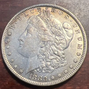 1880-P Morgan Dollar Almost Uncirculated Light Toning Around Edges W-203 - Picture 1 of 2
