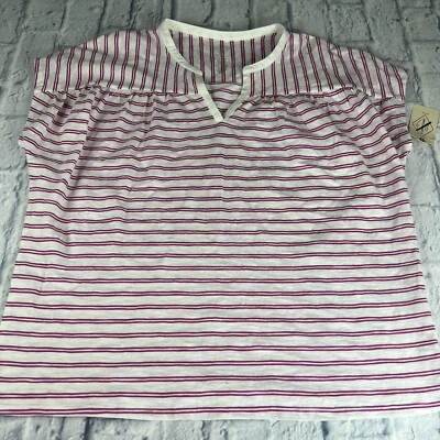 St Johns Bay Petite Large PL Pink Stripe Cap Sleeve V-Neck Pullover Shirt NEW - Image 1 of 4