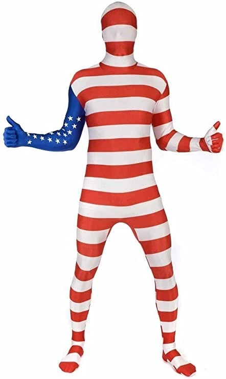 Adulto EE. UU. Morphsuit Hombres Mujeres Bandera Americana Skinsuit Zentai Traje Disfraz M-XXL Foto 1 de 4