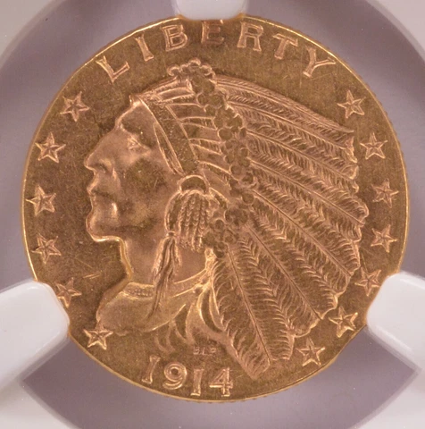 NGC $2 1/2 1914 Indian Quarter Eagle Curved Clip MS61 Cover