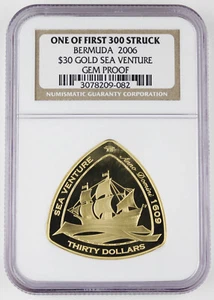 Bermuda 2006 1 Oz Gold Proof Triangular $30 Sea Venture Coin NGC GEM Proof +COA - Picture 1 of 5