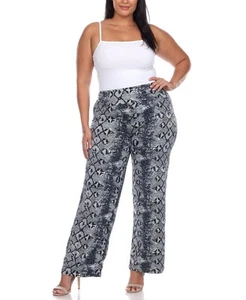 White Mark Women's Plus Size Printed Palazzo Pants (Grey Snake, 3X) - Picture 1 of 5