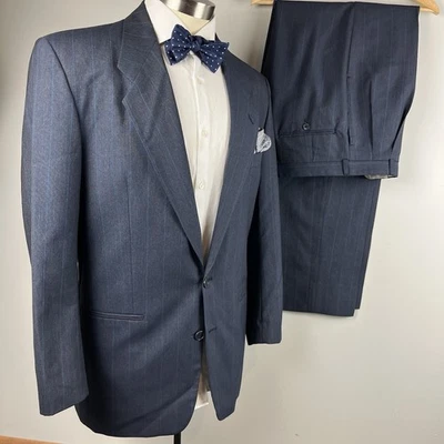 Traje de colección años 80 Yves Saint Laurent 40R gris lana azul rayas 2 piezas 31 x 34 pantalones Foto 1 de 4