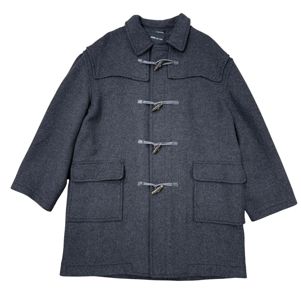 Abrigo Jones New York Hombre Lana Toggle Gris Carbón Forro a Cuadros Talla XXL Foto 1 de 4