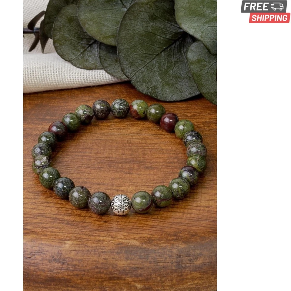 Elegante pulsera africana con cuentas de piedras de sangre - piedras preciosas únicas de 8 mm, longitud de 19 cm Foto 1 de 2